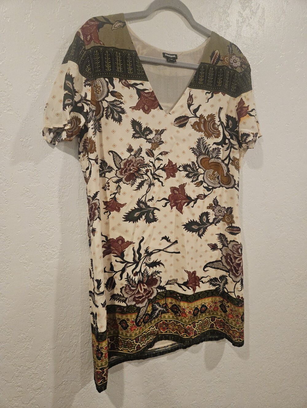 Desigual Womens Hilier Tunic Dress Size14 EUR46 Floral Print Short Sleeve Lined